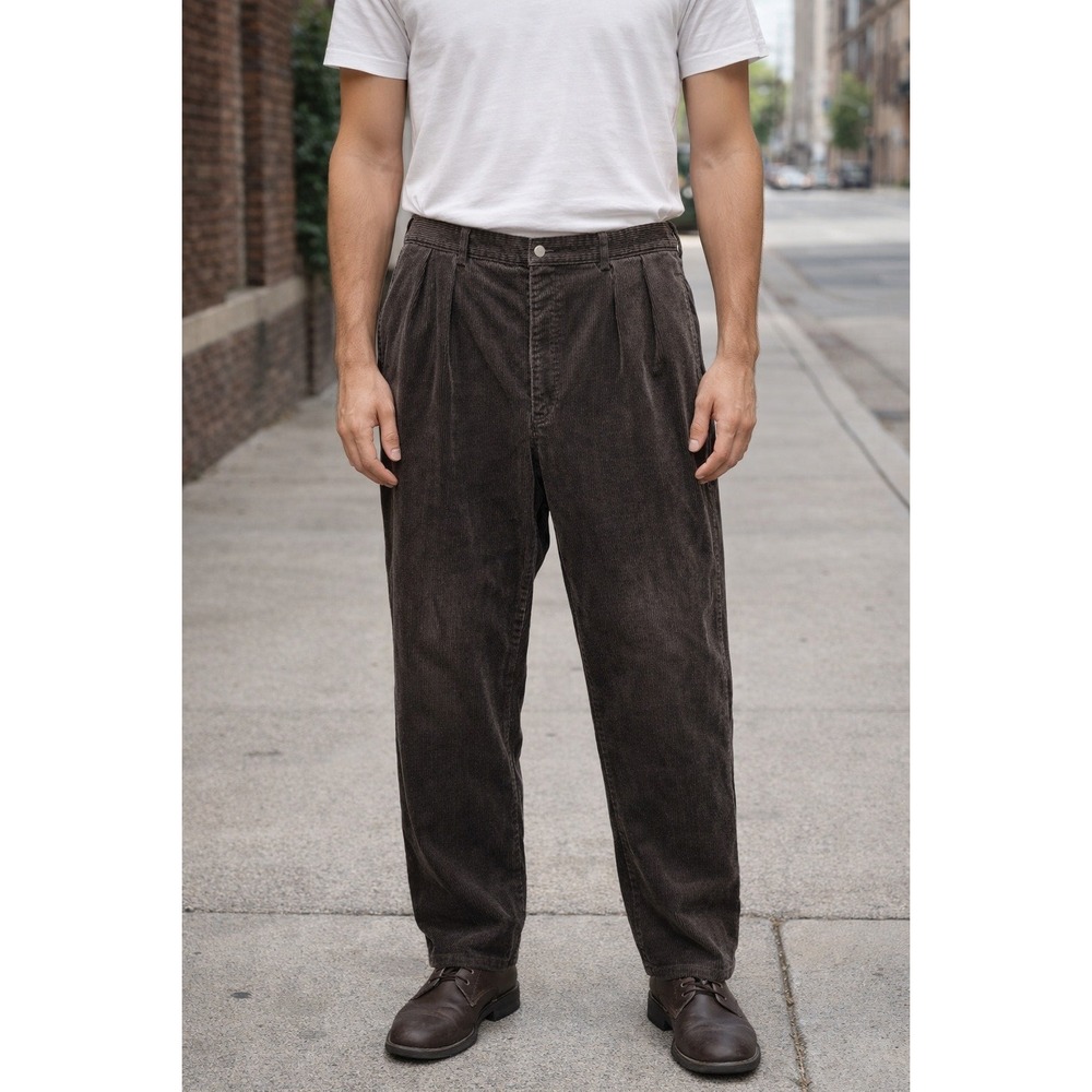 Polo‎ Ralph Lauren Andrew Pant Mens 40x30 Brown Corduroy Pleated Cotton Trousers